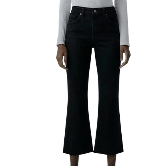 Zara Denim - Zara Jeans Black  NWT  High Rise  Cropped   Flare  Raw Hem  Size 2  NWT